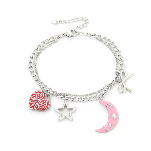 Armbandje- bedels dubbel maan zilverkleurig