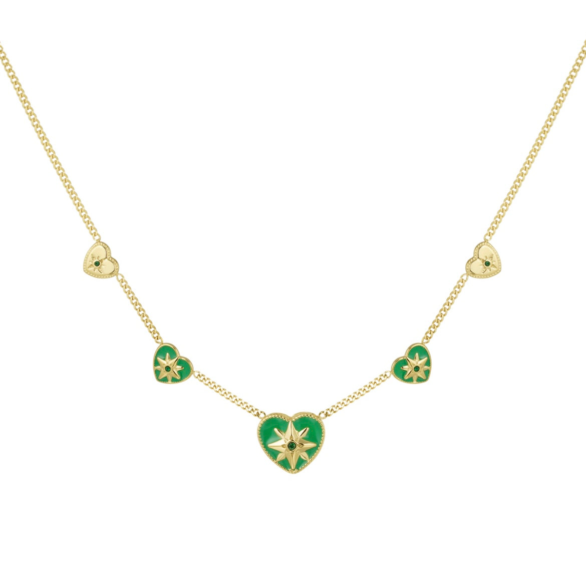 Ketting- groene hartjes goudkleurig