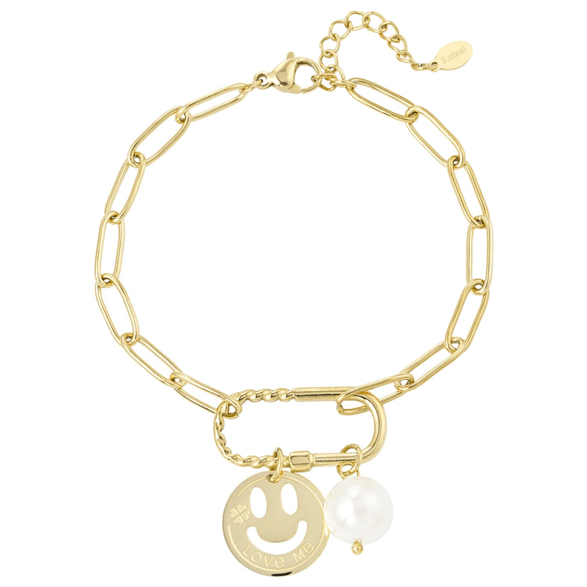 Armbandje- smiley parel goudkleurig