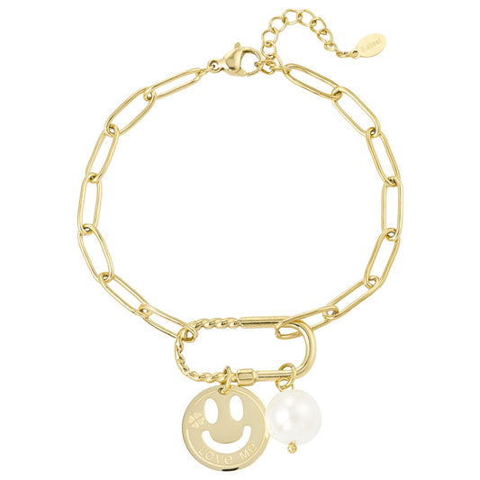 Armbandje- smiley parel goudkleurig