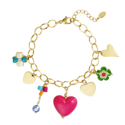 Armbandje- bedels statement kleurtjes goudkleurig