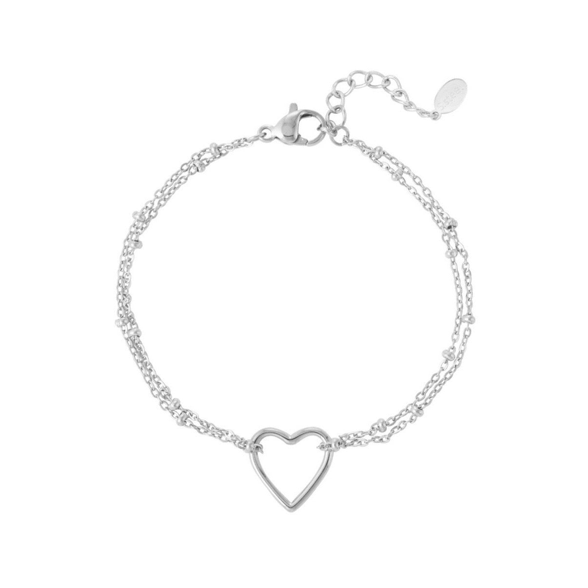 Armbandje- open hartje zilverkleurig