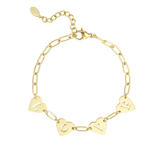 Armbandje- love hartjes goudkleurig