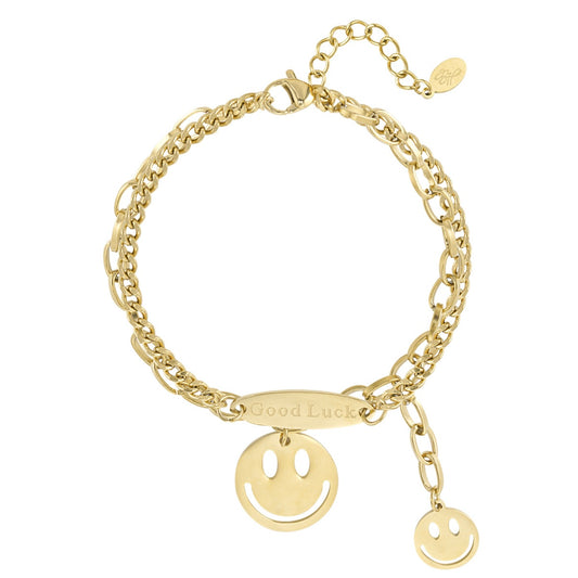 Armbandje- bedeltjes smiley goudkleurig