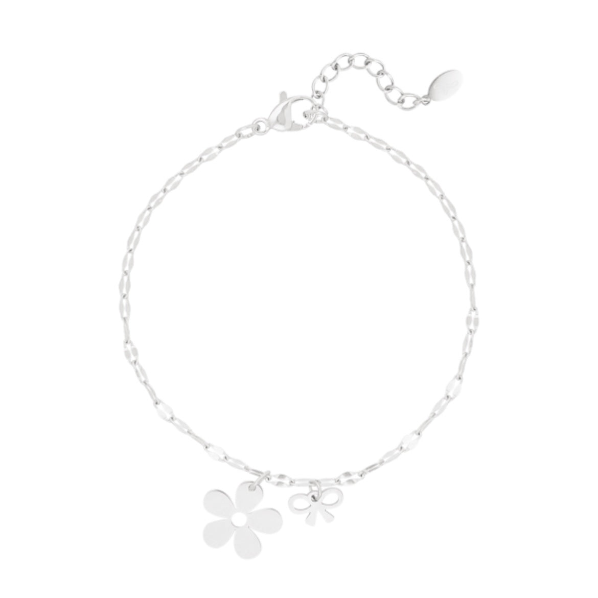 Armbandje- bloemetje strikje zilverkleurig