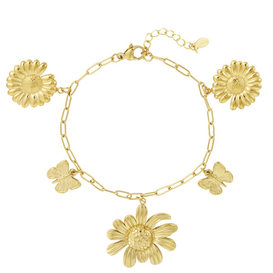 Armbandje- bedels bloemen goudkleurig