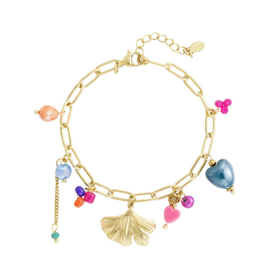 Armbandje- bedels kleurtjes goudkleurig