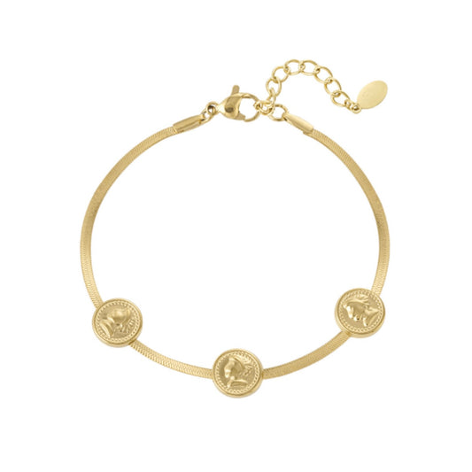 Armbandje- flat chain muntjes goudkleurig