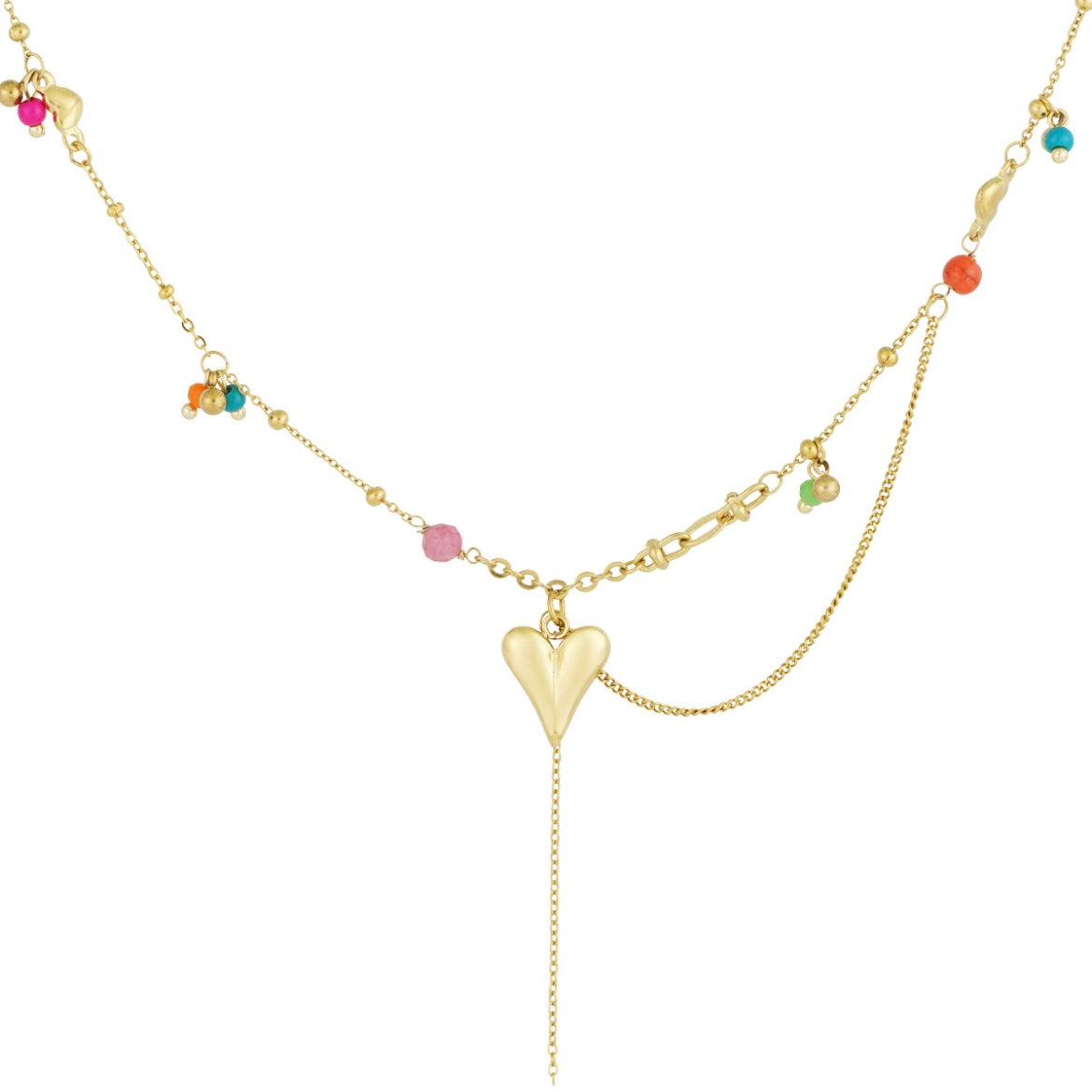 ketting- kleurtjes bedels hartje goudkleurig