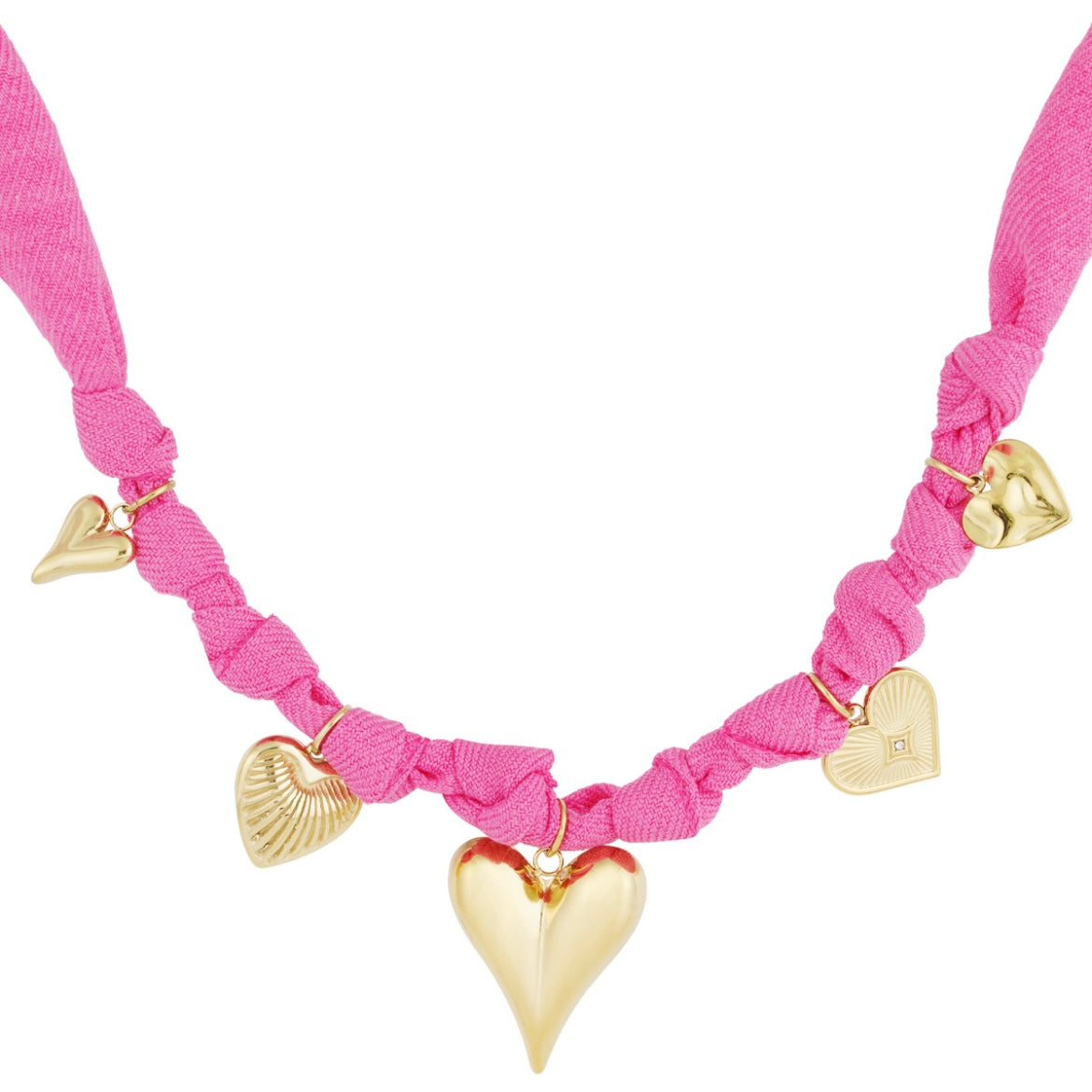 ketting- roze stof bedels goudkleurig