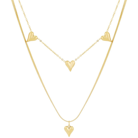 ketting- dubbel hartjes goudkleurig