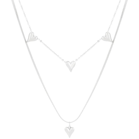 ketting- dubbel hartjes zilverkleurig