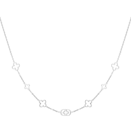 ketting- verschillende klavertjes zilverkleurig