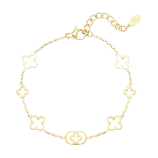 Armbandje- verschillende klavertjes goudkleurig