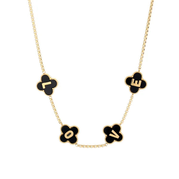 Ketting- klavers love zwart goud