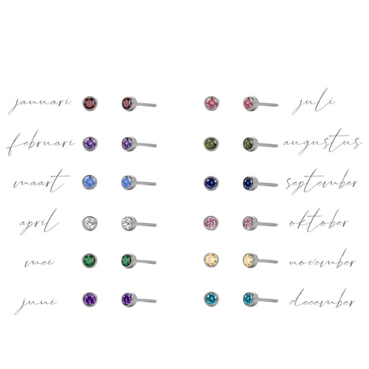 Oorbellen- birthstone knopjes zilverkleurig