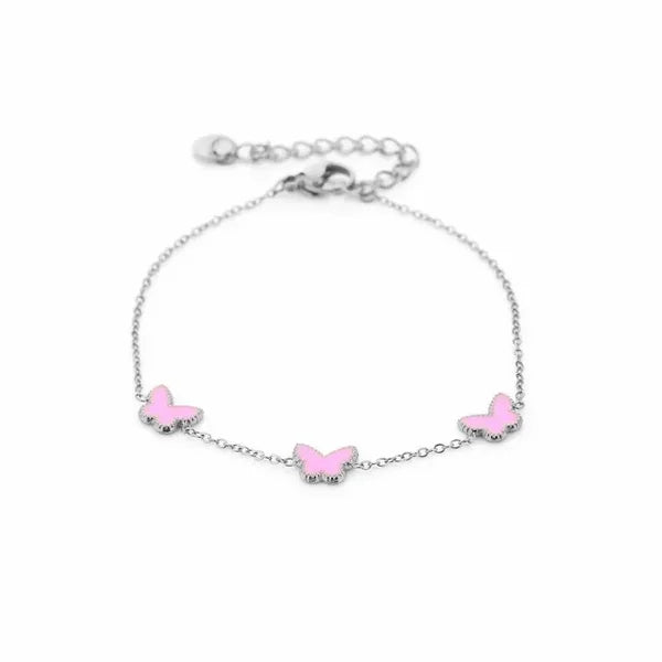 Armbandje- vlindertjes roze zilver