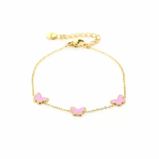 Armbandje- vlindertjes roze goud