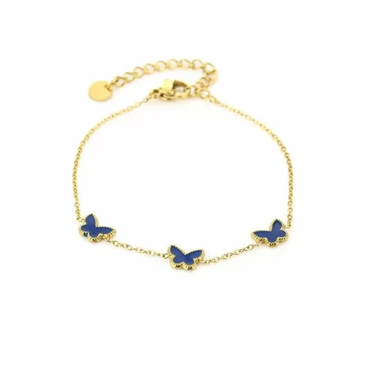 Armbandje- vlindertjes donkerblauw goud