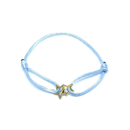 Lichtblauw armbandje met gouden ster hanger, stainless steel sieraad van Jewelrybyceline