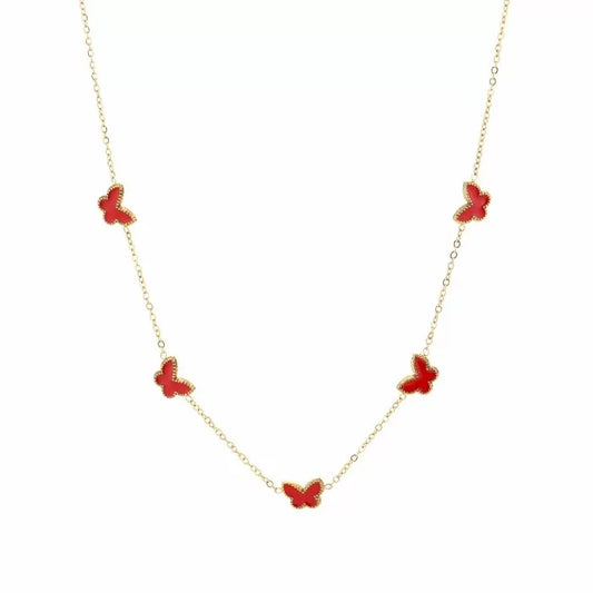 Ketting- vlindertjes rood goud