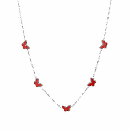 Ketting- vlindertjes rood zilver