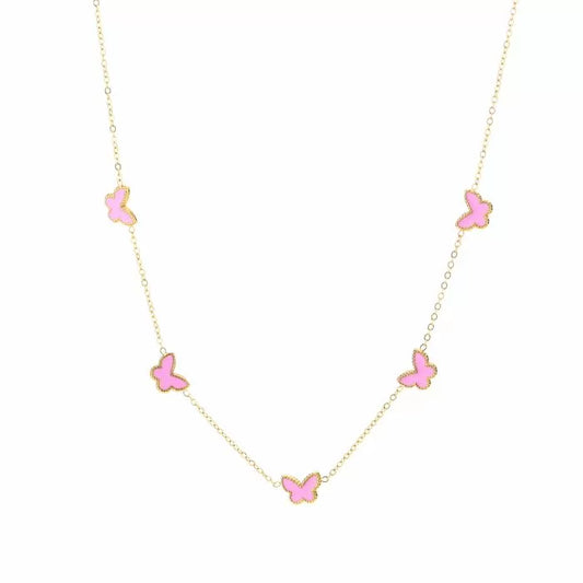 Ketting- vlindertjes roze goudkleurig