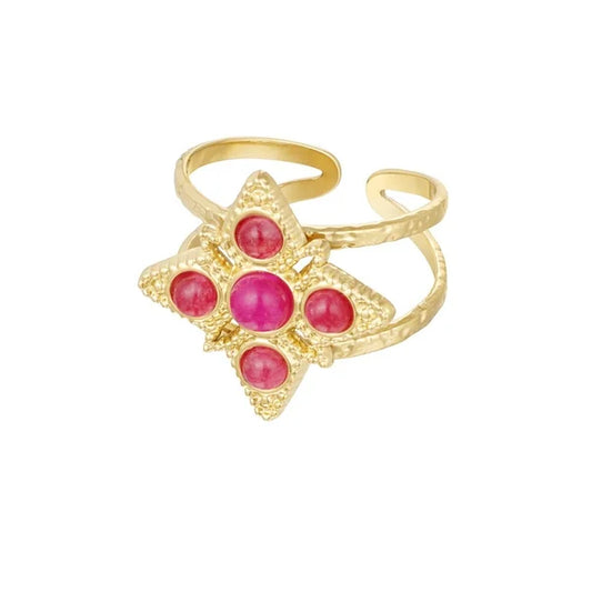 ring- steentje ster roze goudkleurig