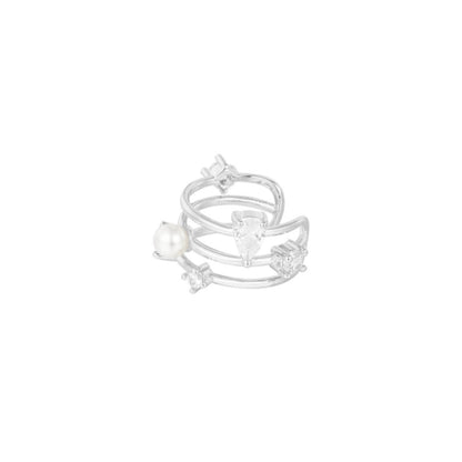 Earcuff- pareltje steentjes zilverkleurig