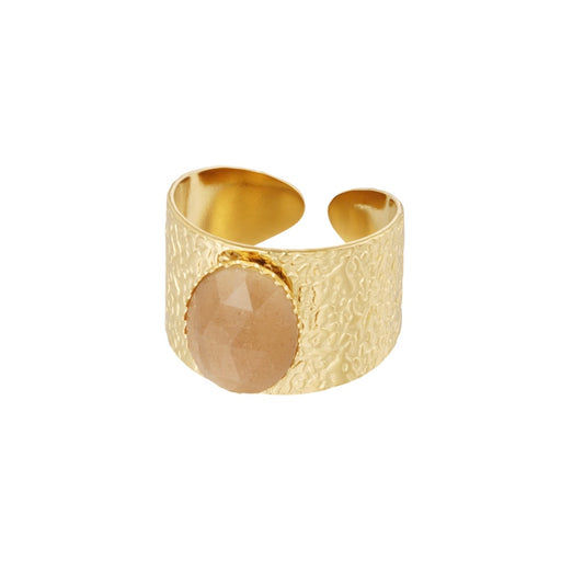 ring- steen ovaal perzik goudkleurig