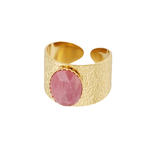 ring- steen ovaal roze goudkleurig