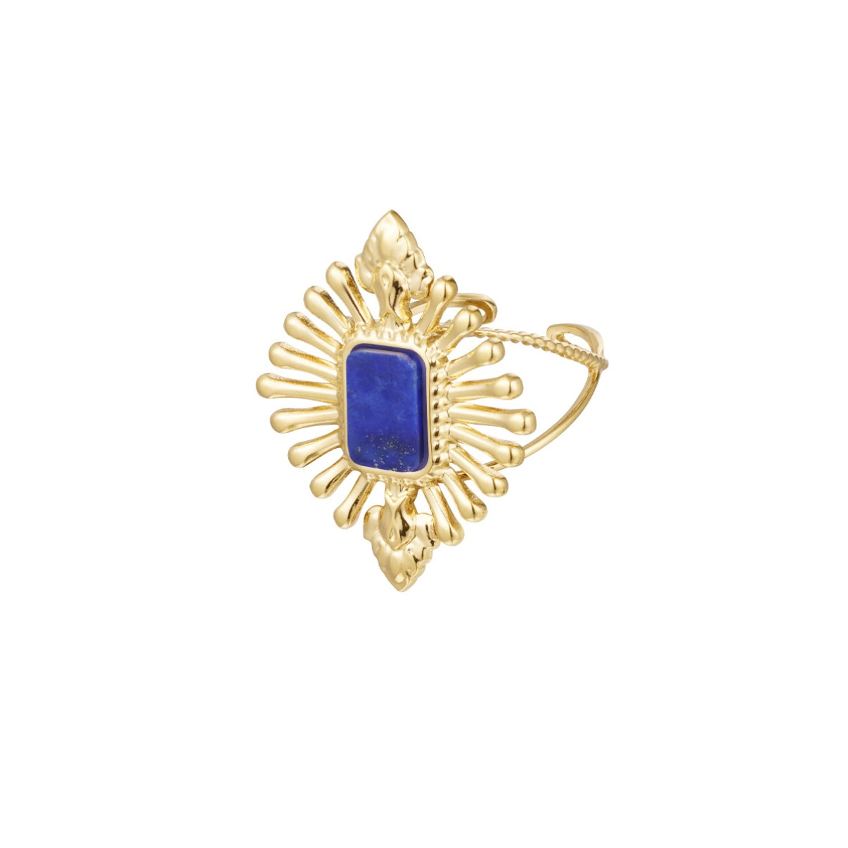 ring- steen bewerkt blauw goudkleurig