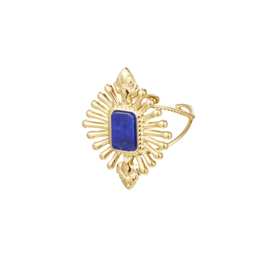 ring- steen bewerkt blauw goudkleurig