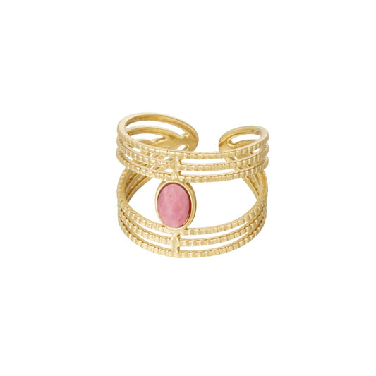 ring- steen dubbel roze goudkleurig