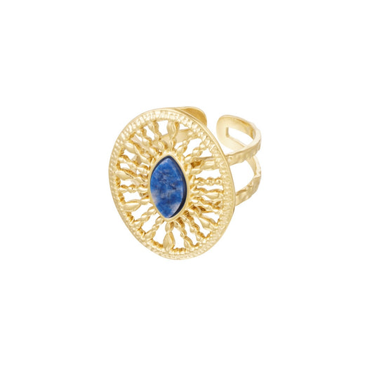 ring- steen ovaal blauw goudkleurig