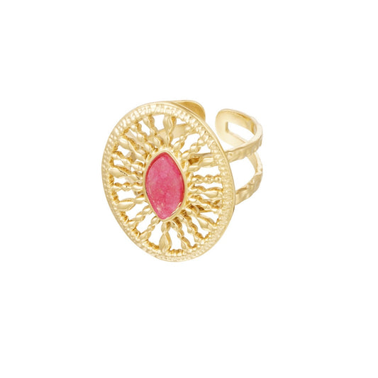 ring- steen ovaal roze goudkleurig