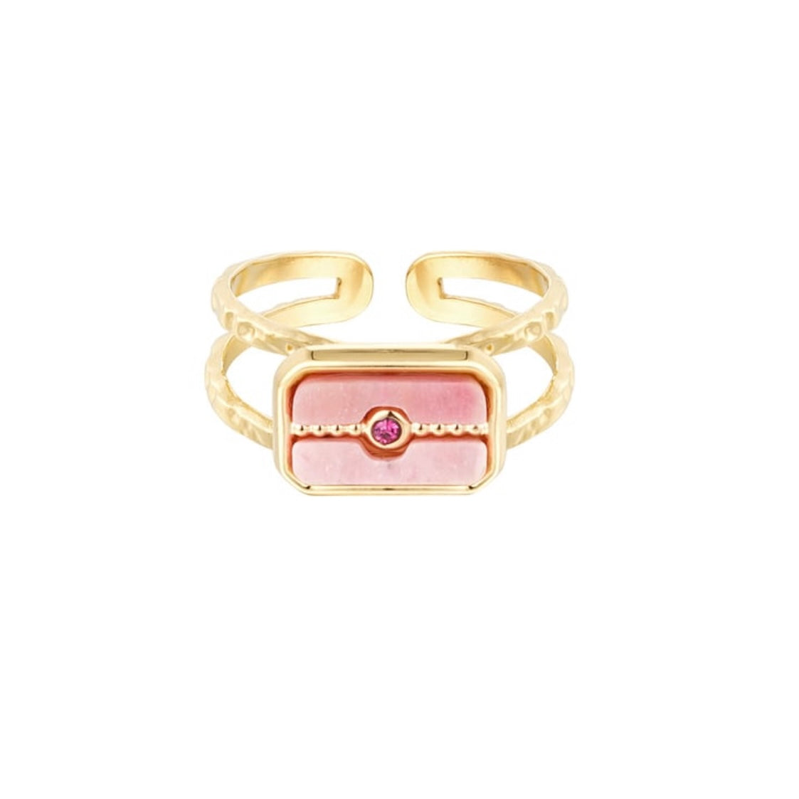 ring- steen rechthoekig roze goudkleurig