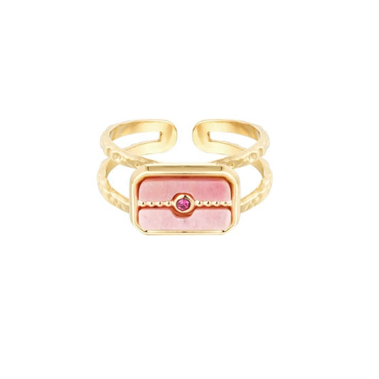 ring- steen rechthoekig roze goudkleurig