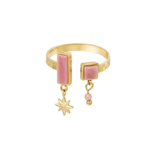ring- steentjes bedeltjes roze goudkleurig