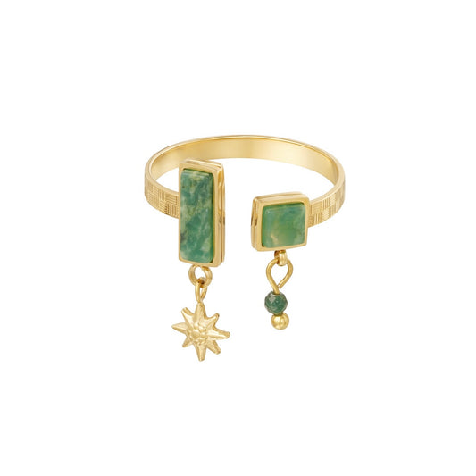 ring- steentjes bedeltjes groen goudkleurig