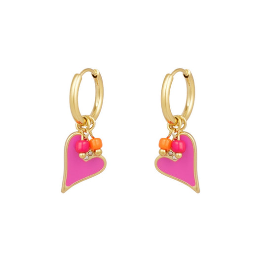 oorbellen- hartjes kraaltjes roze goudkleurig
