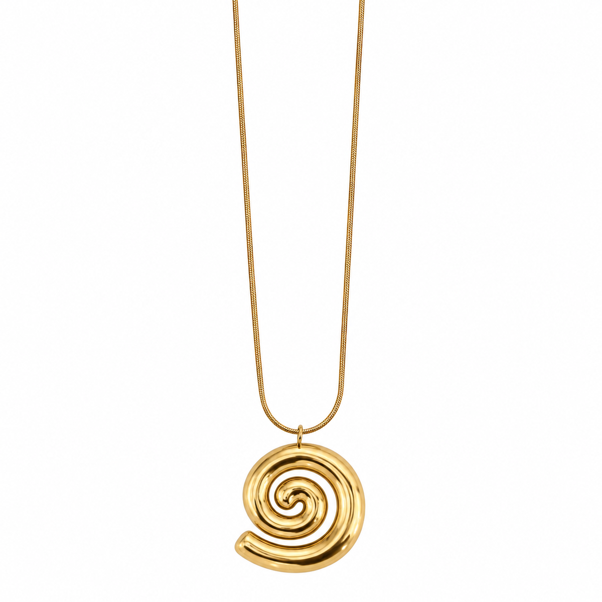 Lange goudkleurige stainless steel ketting met spiraal hanger