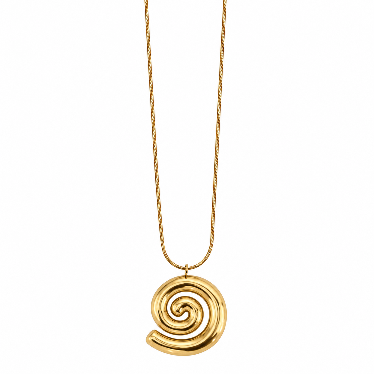 Lange goudkleurige stainless steel ketting met spiraal hanger