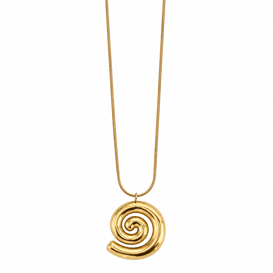 Lange goudkleurige stainless steel ketting met spiraal hanger