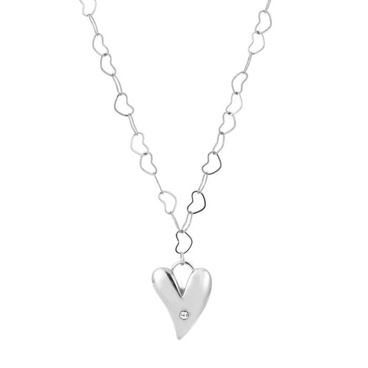 Zilverkleurige stainless steel hartjes ketting met grote hart bedel trendy