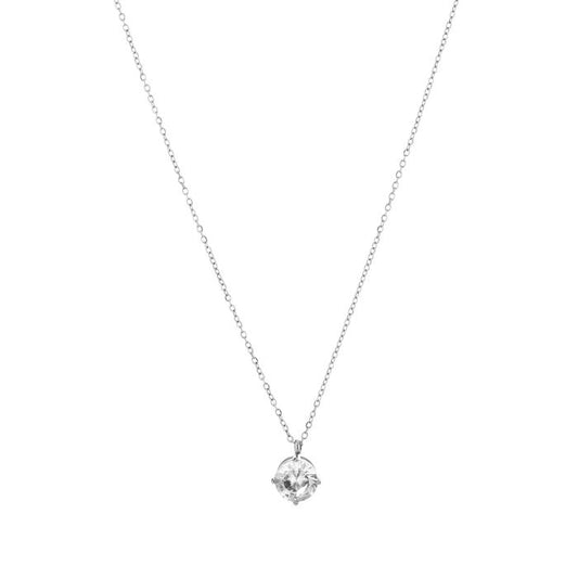Zilverkleurige stainless steel ketting met klein zirkonia steentje minimalistisch