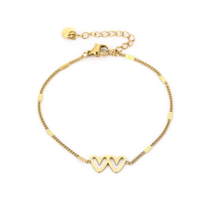 armbandje met dubbele hartjes goudkleurig stainless steel