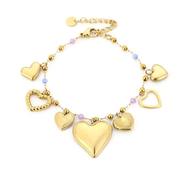 armband met pastel kleurtjes en goudkleurige hartjes