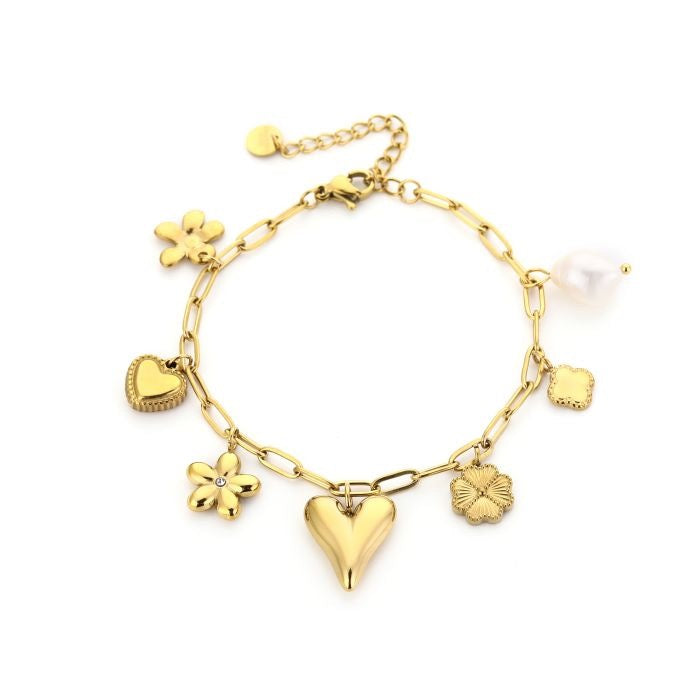 armbandje met hartje parel en bedels goudkleurig 