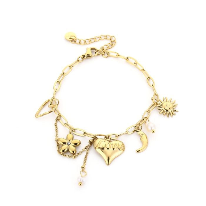 armbandje met meerdere bedels hartje zonnetje goudkleurig 